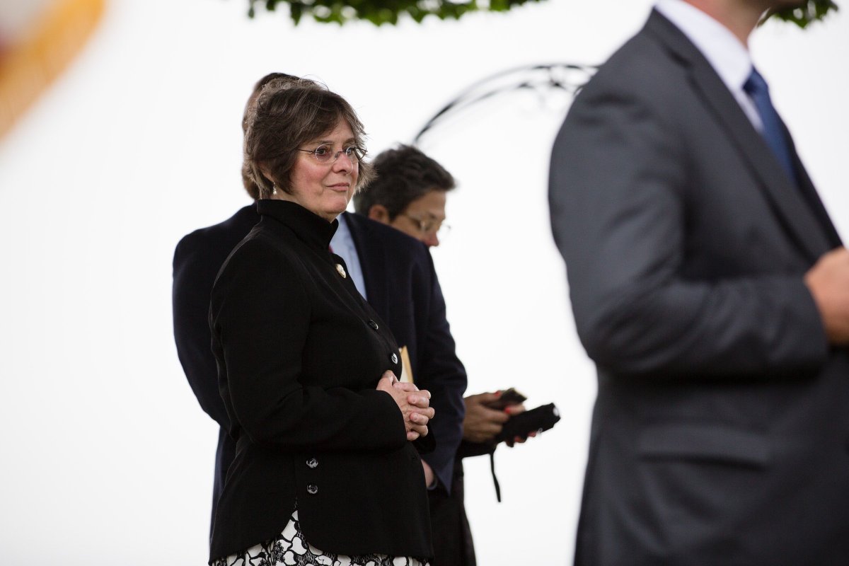 Image of First Lady Frances Wolf wearing black and looking into the distance.