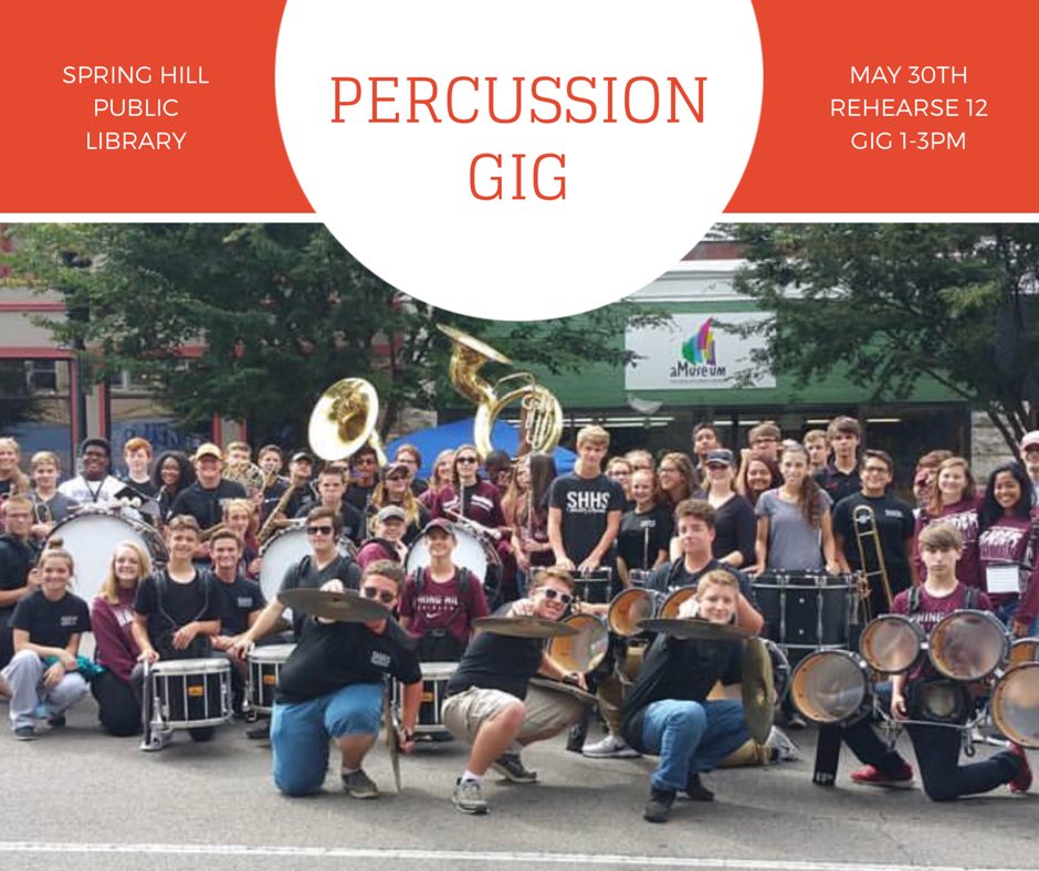 SHRaiderBand's tweet photo. We have a percussion gig Wednesday, May 30th at the Spring Hill Library! Check FB and Insta for details. They are paying us for sticks and mallets for the season! See you there! https://t.co/8mwDHcoYCM