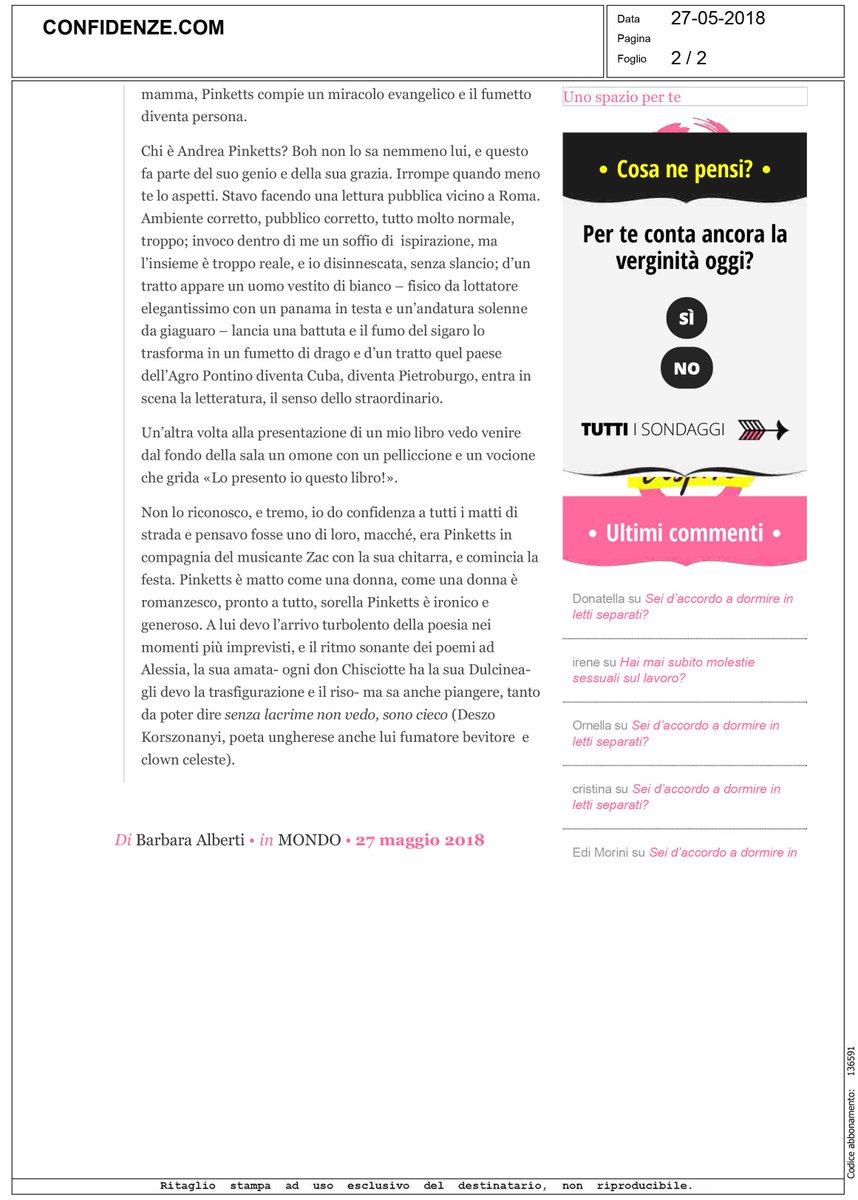APinketts's tweet photo. di Barbara Alberti
Oggi voglio parlarvi di un grande scrittore e giornalista: Andrea Pinketts, il Majakovskij italiano
https://t.co/TBCJb9EJxP https://t.co/yFrt5fb4vn