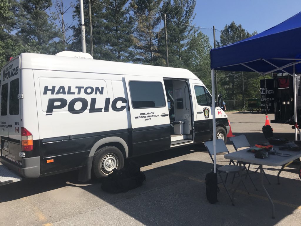HRPSCMV's tweet photo. The Squad is setup @HaltonPolice #ESINC Day display at Police Head Quarters. We are here with the #TrafficServices Team along with The Collision Reconstruction Unit and Motor Officer Borak with the Police Motorcycle. ^pm https://t.co/I9SGnObdc8