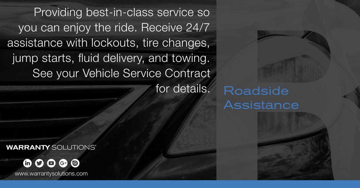 WS_Amynta's tweet photo. Providing best-in-class service so you can enjoy the ride. Receive 24/7 assistance with lockouts, tire changes, jump starts, fluid delivery, and towing. See your Vehicle Service Contract for details. Learn more at https://t.co/abNBStNED8. https://t.co/34BDcbkZy4