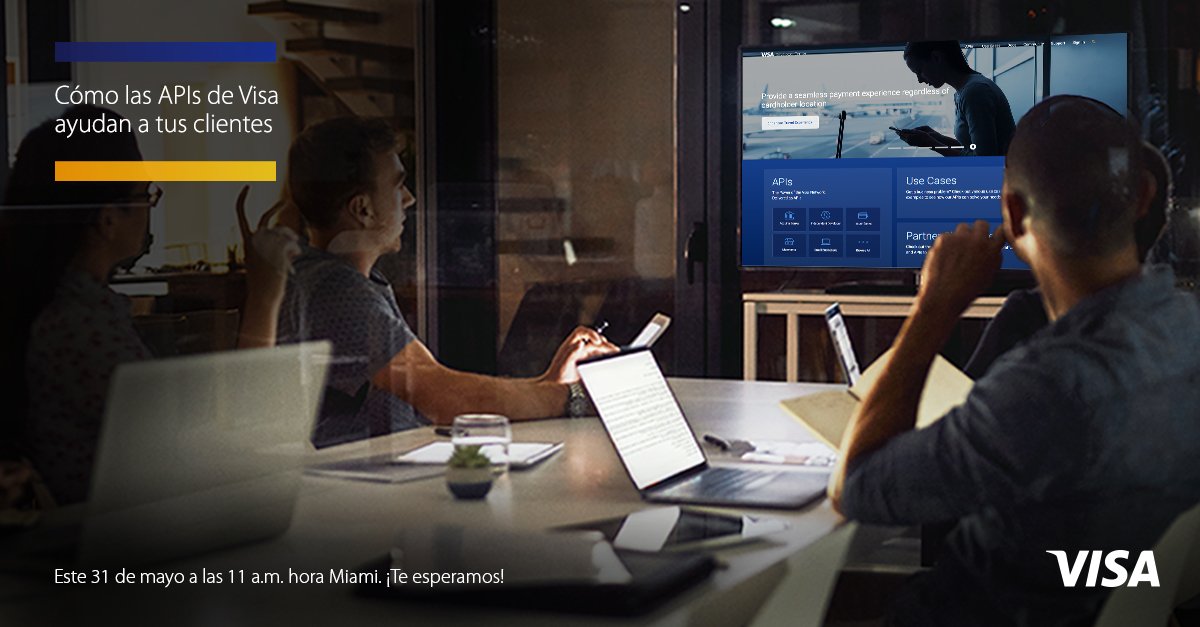 JennyRa2020's tweet photo. Sé parte este  31 de mayo del #webinar en el que se explicará qué es VDP y cómo las APIs de Visa pueden ayudar a resolver problemas de negocio para tus clientes. Haz clic ahora en https://t.co/w1Gmjtk1pQ https://t.co/ZhHHX36YtC