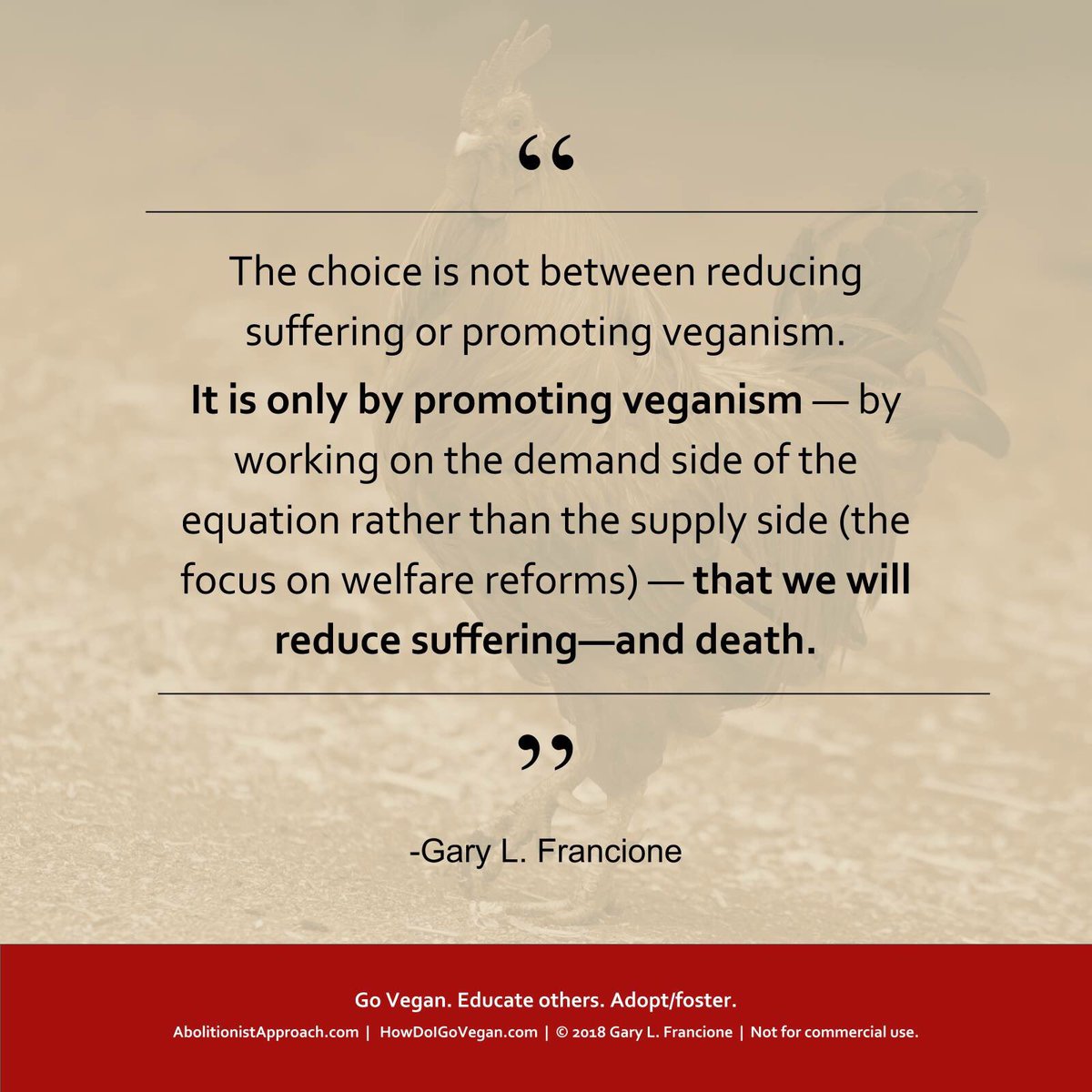 Consider the following: If every vegan in the US each year persuaded one other person to go vegan in the next year, the entire country would be vegan in fewer than six years.

From: "Vegan Advocacy is the Only Solution"
abolitionistapproach.com/vegan-advocacy…

HowDoIGoVegan.com