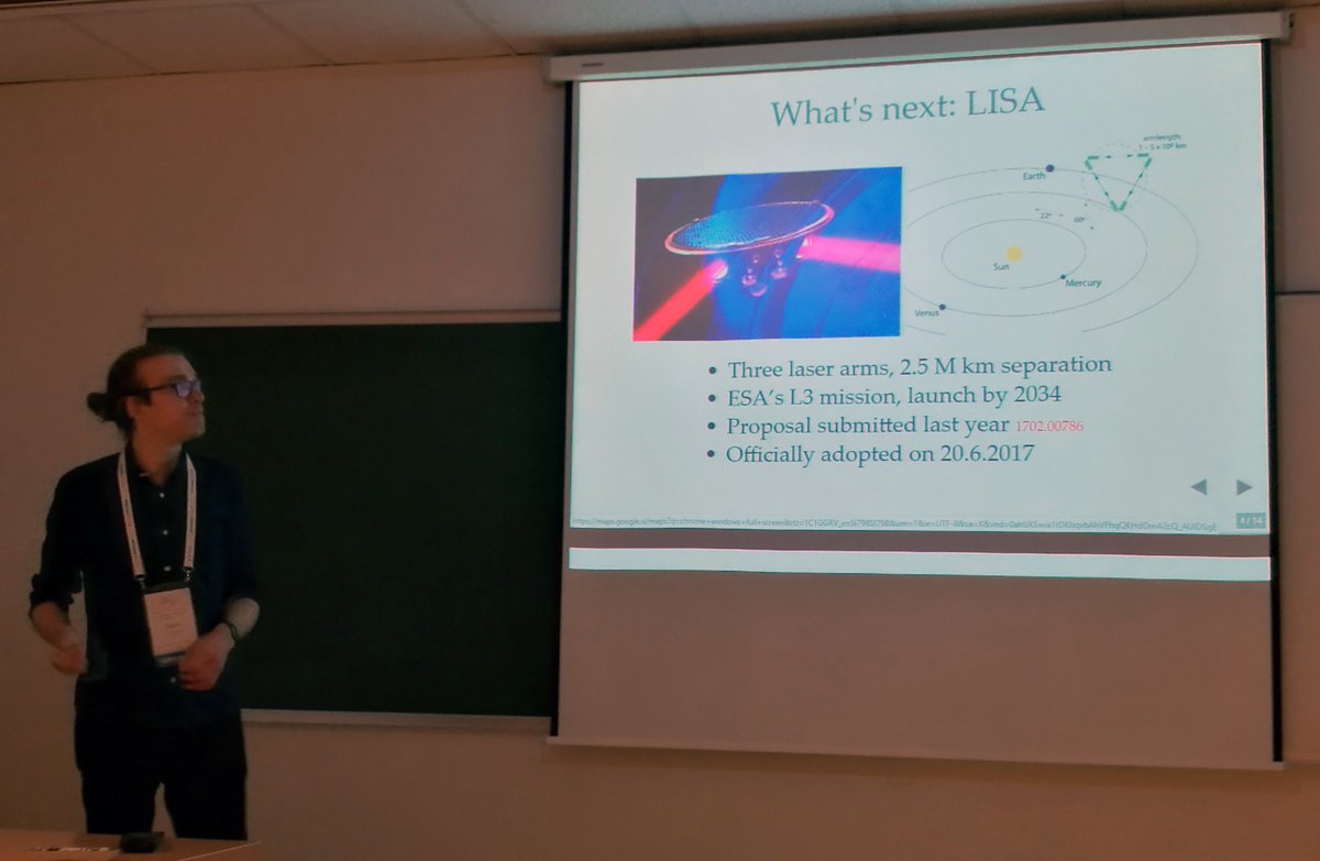 We don't know how the Higgs "turned on" - LISA can help. @davidjamesweir from <a href="/helsinkiuni/">University of Helsinki</a> explaining about his research "Gravitational Waves from Early Universe Phase Transitions". LISA (Laser Interferometer Space Antenna) to be launched 2034 by <a href="/esa/">European Space Agency</a> #PRACEdays18 #EHPCSW