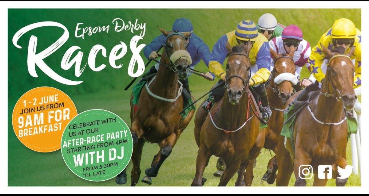 TheSlugEpsom's tweet photo. Epsom Derby Races! 

We are open both days from 9am for a champagne breakfast!

DJ playing both nights! 

Book your table today : https://t.co/gddue0URo4

Or call us for more info 01372729174! https://t.co/BCaXhG56ee