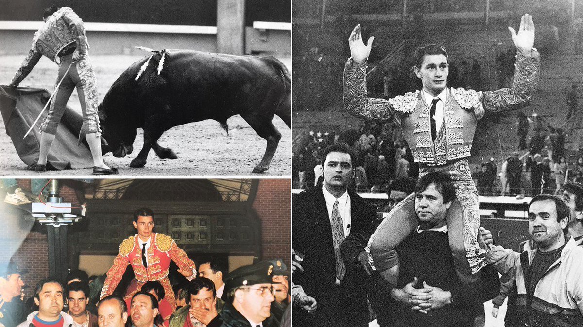 Maxi_Perez_'s tweet photo. Dos novilleros a hombros en la Miniferia de la Comunidad de 1993. Jesús Romero y Manolo Carrión, ambos la tarde de su presentación. Dos y tres orejas, con novillos de Espartaco y El Torreón. #ElEsporton #Maxipedia https://t.co/U523QYsbNk