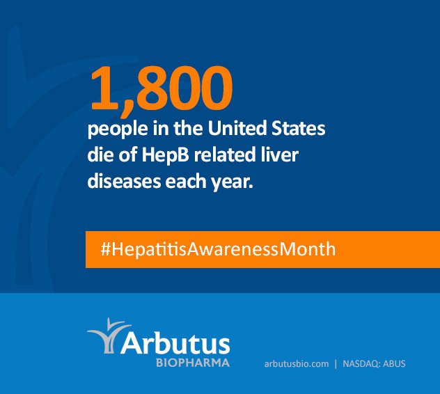 ArbutusBio's tweet photo. 1,800 people in the United States die of #HepB related liver diseases each year. Check out more statistics here: https://t.co/YqlCbXOSwj #HepatitisAwarenessMonth @cdchep https://t.co/4Uf3zZaiSd