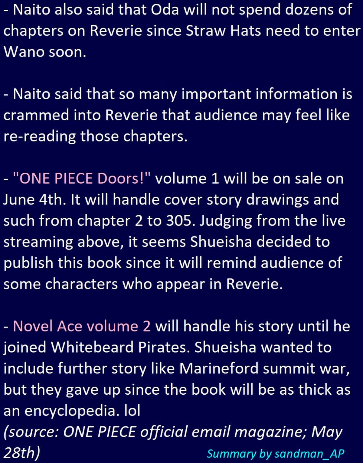 Sandman One Piece Editor Naito Said Live Streaming 3 Hours Ago That Reverie Will Finish Within The Next 10 Chapters He Also Said That He Doesn T Call It