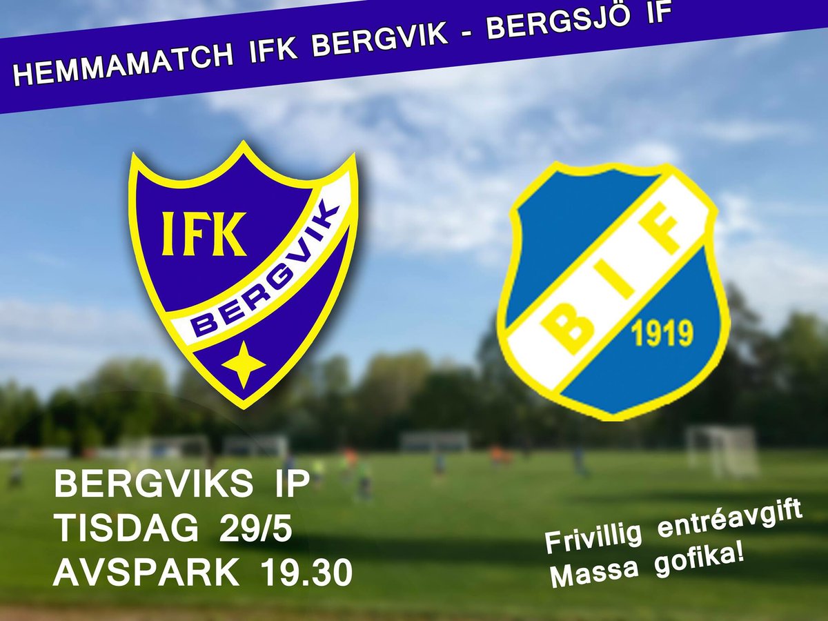IFKBergvik's tweet photo. 19.30 sparkar vi igång den sedan tidigare uppskjutna matchen mot @BergsjoIF. Ses på Parken! https://t.co/stBnj6AxGL