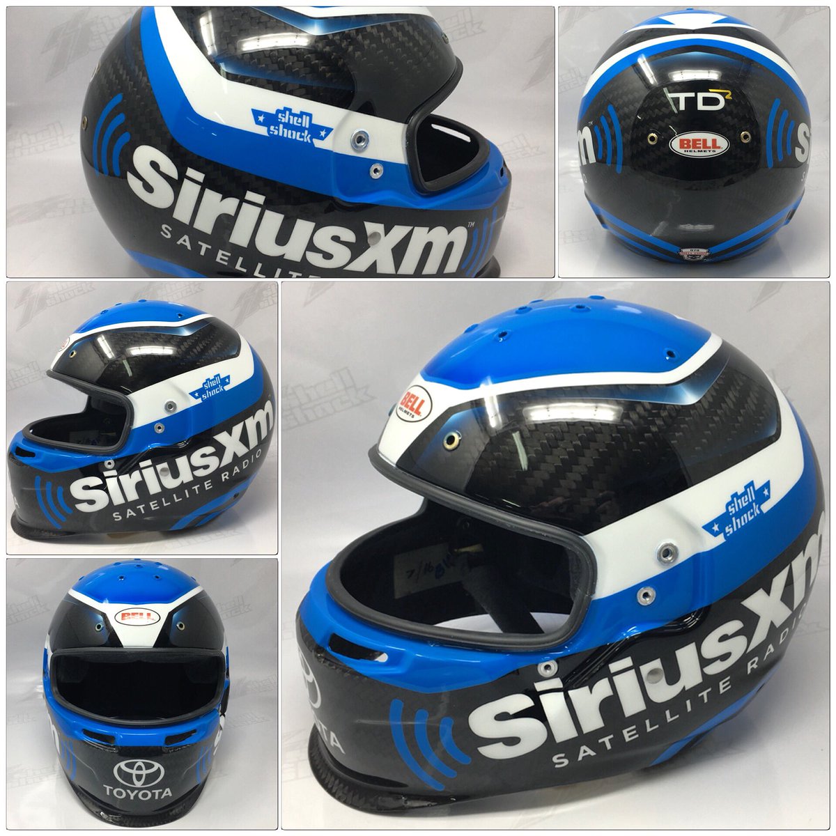 ShellShockCo's tweet image. .@Holly_Shelton4 new @SIRIUSXM @ToyotaRacing helmet ready for USAC Midget Week 2018. Designed by @BLACKBEARDltd #shellshock #carbonfiber #MidgetWeek
