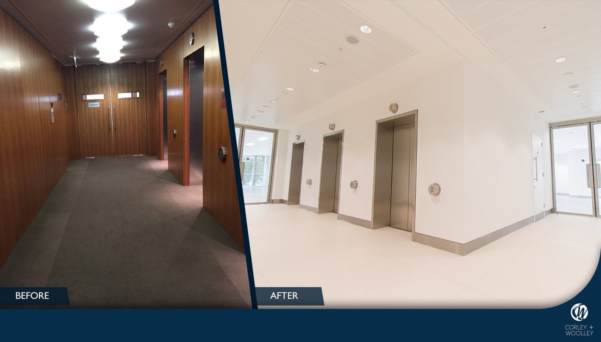 CorleyWoolley's tweet photo. This week’s #TransformationTuesday is at Stirling Square, including full lift refurbishments, full ‘Cat A’ to an existing office floor, lift lobby and reception refurbishments in live areas. @Savills @tpbennettllp #FanshaweLLP #WatkinsPaynePartnership 
 https://t.co/AIZyZT6fNE https://t.co/xv8usyv7If