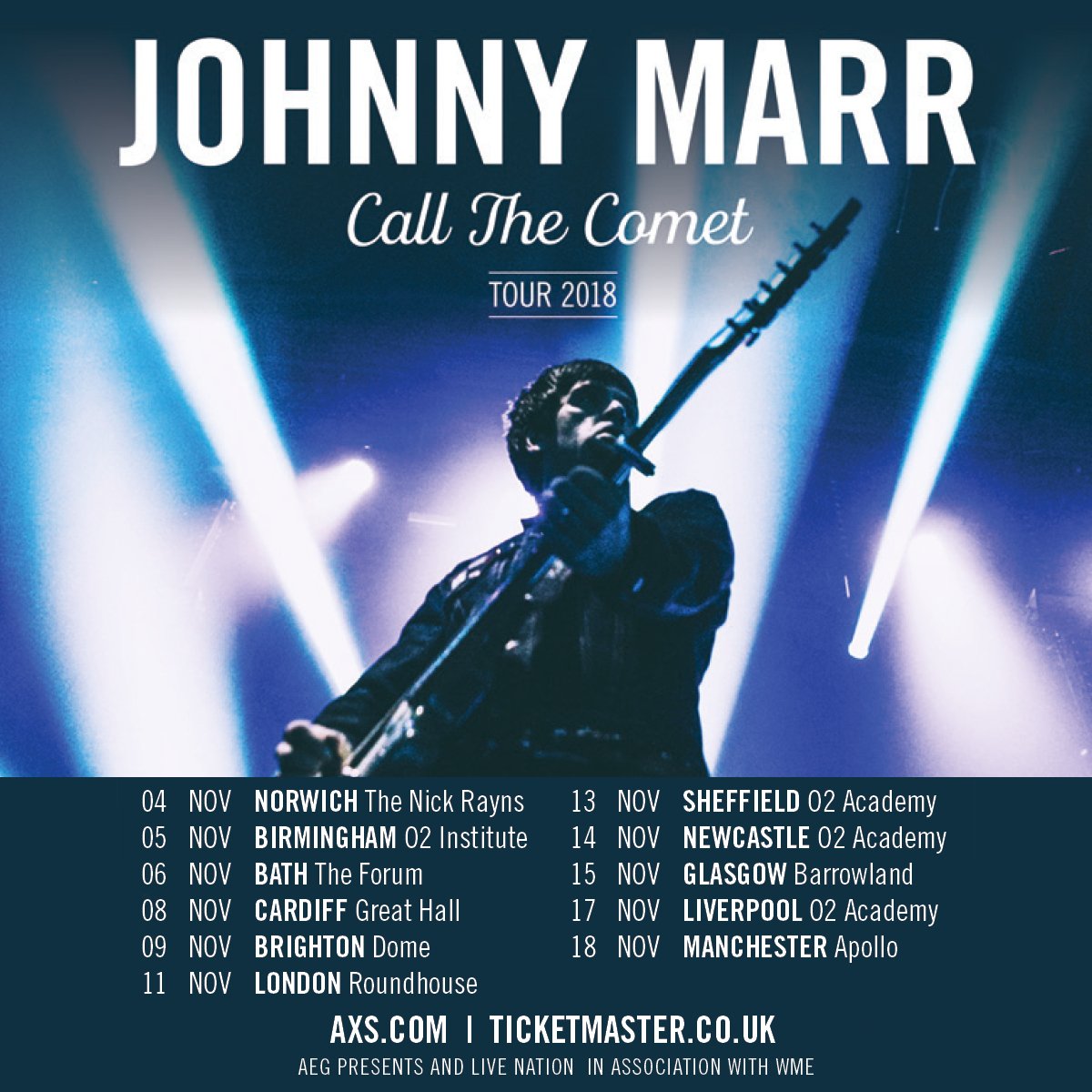 O2AcademySheff's tweet photo. // Now on #O2Priority //
Tues 13th November 
@Johnny_Marr : Call the Comet Tour

+ Special Guests

#O2Presale: https://t.co/utUI4Gqvja
#sheffevents #socialsheff #visitsheff #sheffissuper @VIBE_Sheffield https://t.co/lInOlgrtSW