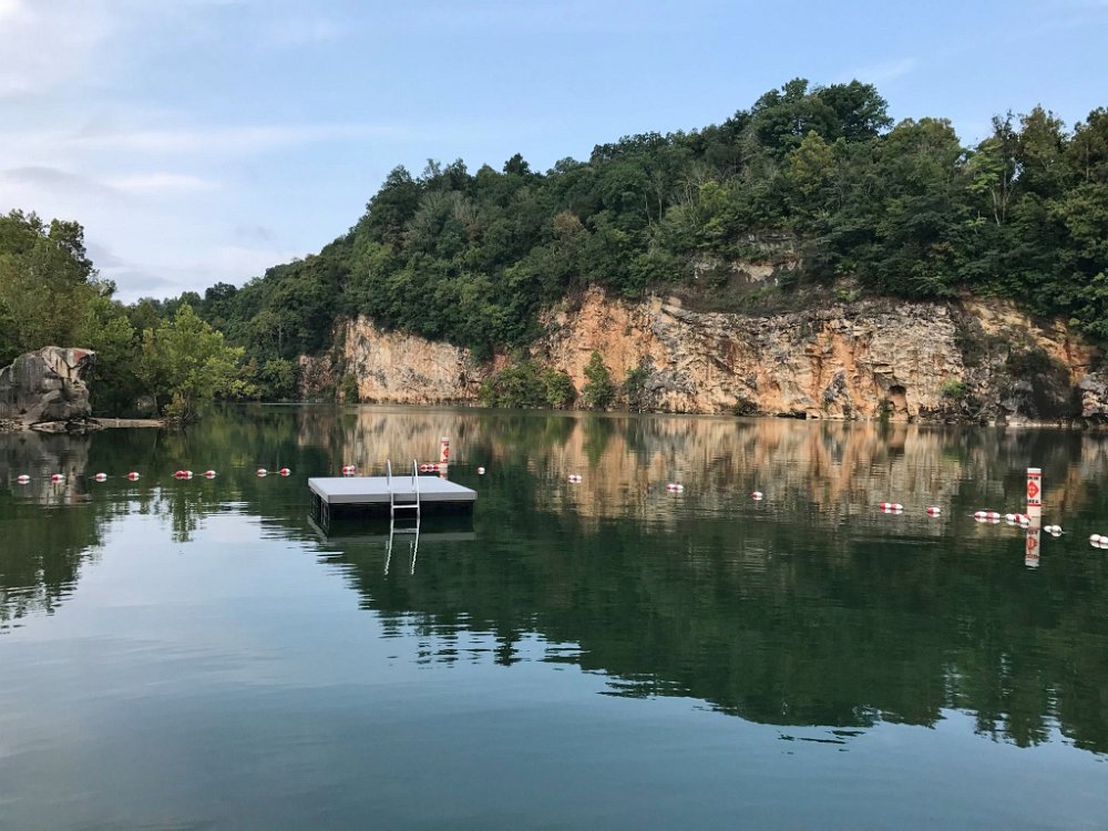 knoxcountyparks's tweet photo. We are removing the swimming dock at Mead's Quarry due to constant  vandalism and because someone either stole or dropped the $500 ladder  into the quarry (We sent down divers but they couldn't find it). There  will still be a dock on the shoreline. For now. https://t.co/jLFNmPy7Ty