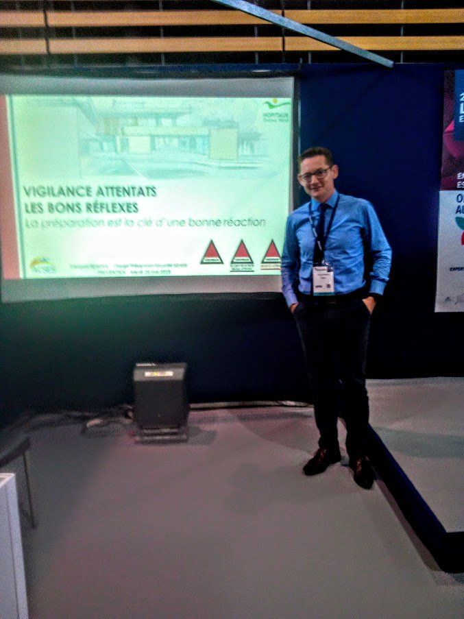 Conférence ce matin à Eurexpo de Lyon au salon #preventica où j'ai eu le plaisir de vous présenter notre module de sensibilisation du personnel hospitalier au risque attentat et à la conduite à tenir en cas d'attaque.#ACSES