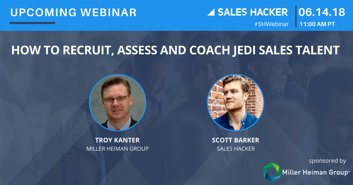 MillerHeiman's tweet photo. Learn the blueprints to successfully #recruiting, maintaining & coaching #sales talent + the importance of predictive analysis tools in @SalesHacker's #webinar with @scottbsales and our Executive Adviser, Troy Kanter. Register now: https://t.co/KSJImb8lsE #SHWebinar https://t.co/B1RN4sQh4w