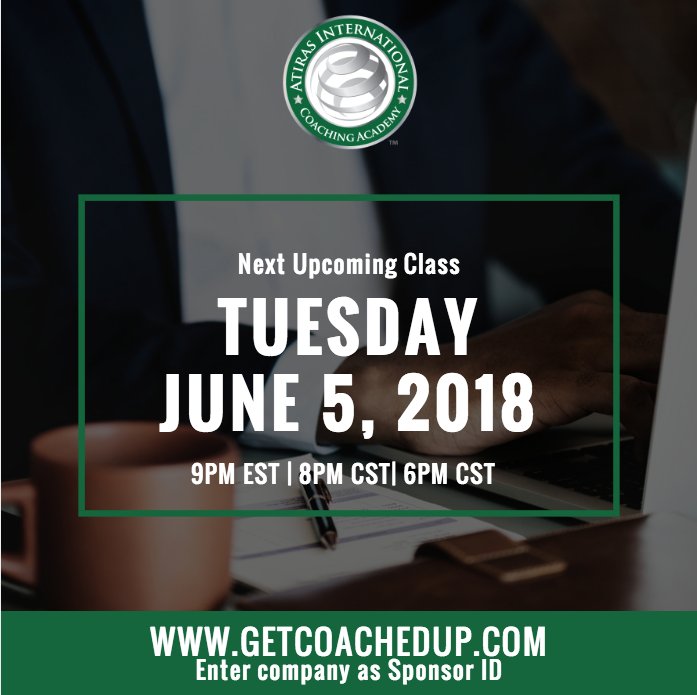 GetCoachedUpNow's tweet image. Become a certified coach in 4 weeks! Enroll today for only $599!.

Join our next certification class June 5th, just a week away!. Go to getcoachedup.com. Enter company Id. Leave the rest to us!

Hurry! Seats are limited!