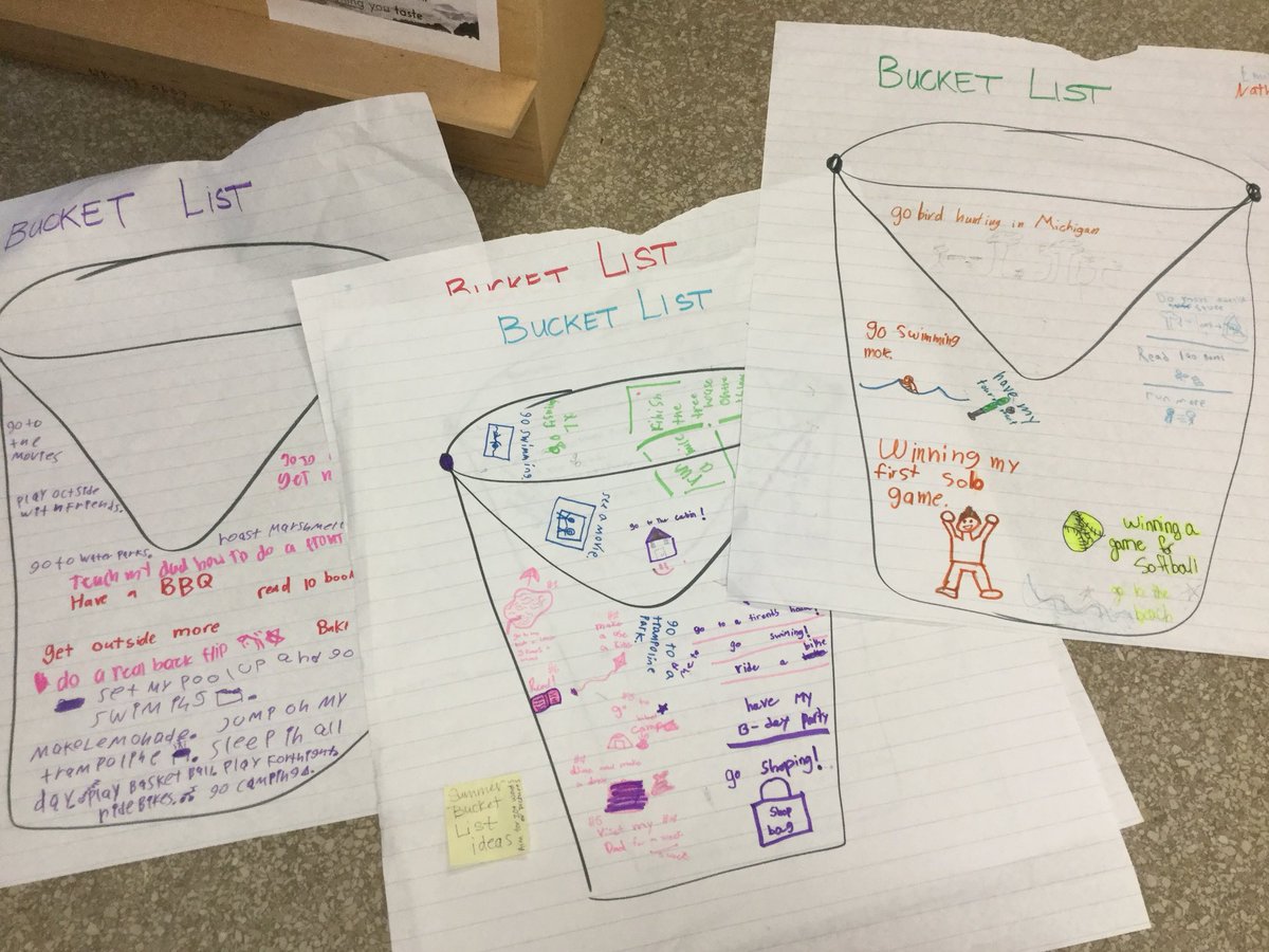 MrsPenz4gr's tweet photo. Group Summer Bucket Lists...everything from bird hunting to doing a back flip to making lemonade...a lot of kids mentioned reading(yay!) Sounds like we have a good summer ahead of us! https://t.co/GyNooS7H0Y