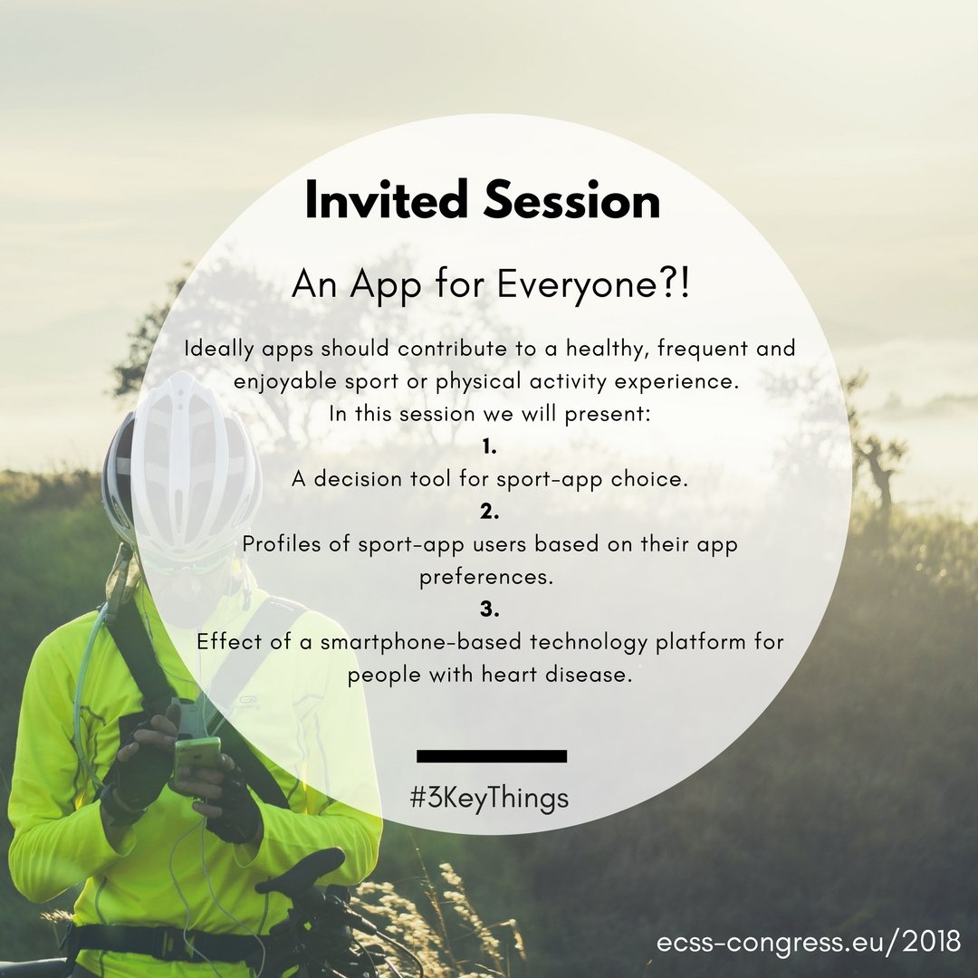 ECSSCongress's tweet photo. Invited Session "An App for Everyone?!" #ECSS2018 #3KeyThings and introduction to the session: https://t.co/x0pOi5s6VM #app #SportScience @vos_steven @MarijeDeutekom @ralphmaddison https://t.co/4SoVKMeQ47