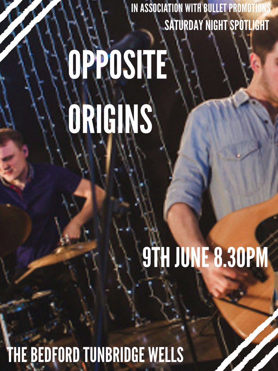 SNSsaturday's tweet photo. Coming up in the spotlight in June you lucky people.. 
OPPOSITE ORIGINS - June 9th
@Jasonlines - June 16th 
@OverDali - June 23rd 
#LiveMusic #TunbridgeWells #TheBedford #SNS #BulletPromotions #OppositeOrigins #JasonLines #MoveOverDali https://t.co/C9n8NmPn24