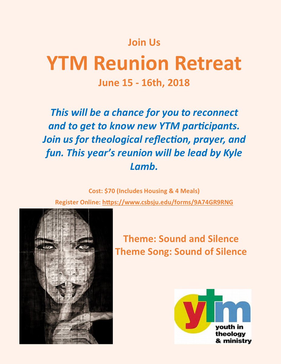 YTMsju's tweet photo. Calling all YTM alums! Join us for the 2018 YTM Reunion Retreat on June 15-16th. Register Here: https://t.co/HYH1HF8Pyb https://t.co/psKB3tVgdA