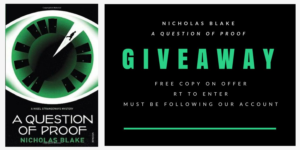 #GiveawayAlert 
We have a free copy of Nicholas Blake's A Question of Proof up for grabs. For a chance to win one, simply RT this tweet and FOLLOW our account. Competition closes 5th June at 17.00. #Winitwednesday #freebies #bookblogger