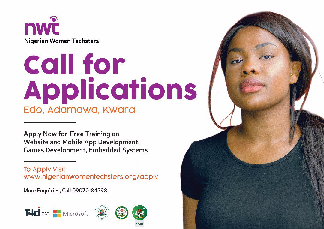 NGWomenTechster's tweet photo. ・・・
We're now moving on to the second cohort of the Nigerian Women Techsters training. 
Women between  the ages of 16-40 in #adamawa #Edo and #Kwara states  can now apply. Simply visit https://t.co/Rnw4xXmWMY.
Kindly repost or tag ladies in these locations  that you know. https://t.co/igSgLHjBoc