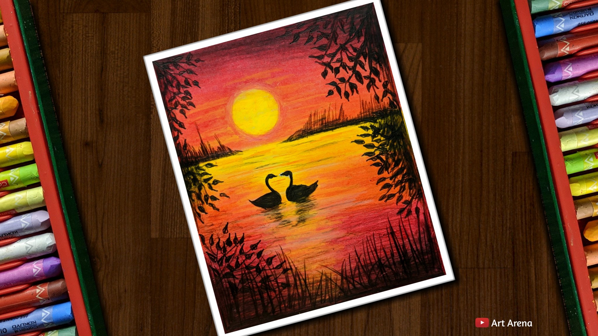 Sunset drawing oil sale pastel