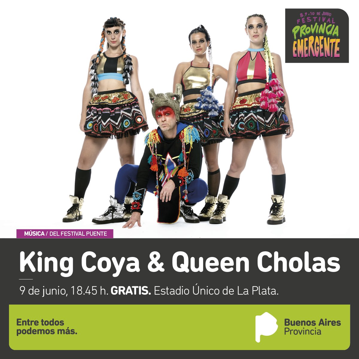 TERECUMBIO's tweet photo. El sábado 9 DE JUNIO #Puente en el festival #PROVINCIAEMERGENTE de Ministerio de Gestión Cultural Provincia de Buenos Aires. @BA_Cultura
Nos acompañan:
@KingCoya + #queencholas , @EnsambleFD y y @TREMORtheband #FestivalPuente en el Festival Provincia Emergente https://t.co/RKVSE8nw3d