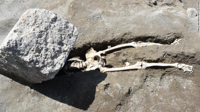 CNN's tweet image. Archaeologists working at the ancient Roman city of Pompeii, Italy, uncovered the remains of a 30-year-old man who appears to have survived the initial eruption of Vesuvius in 79 A.D., only to be killed when he was struck by a large slab of stone cnn.it/2GZKWvX