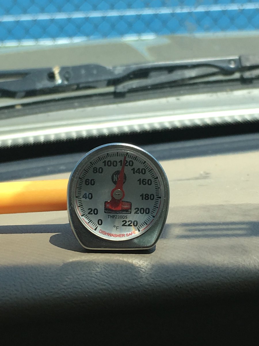 scussethealth83's tweet photo. 120 degrees in the #car with the windows “cracked”. Please remember #children #dogs #cats and other #animals can not #survive long in this temp.  #safety https://t.co/1VaLZupU1y