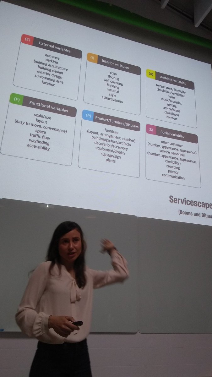 LadiesthatUX_MA's tweet photo. #servicescape interesante concepto del que nos habla @iamangelapons para considerar contexto fΓsico en experiencias de usuarios #ltux_mad #ExperienceWeek #exf18 https://t.co/92zRYH29gk