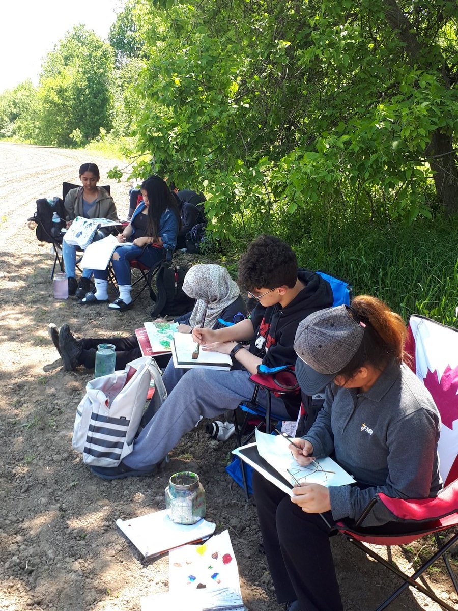 FMMarts's tweet photo. Grade 9 landscape painting #groupof7 #outdooreducation #nature #bugscan'tstopmagicnation https://t.co/RoeWBJzlJa