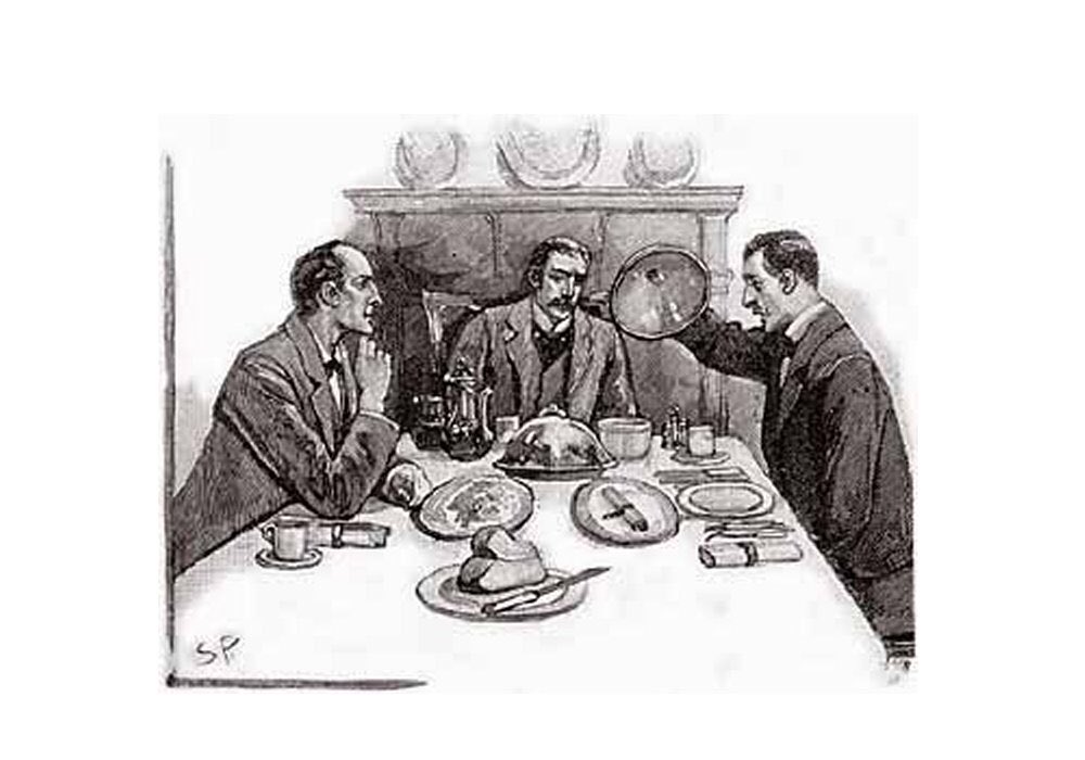 MorbidPod's tweet photo. In “The Sign of the Four,” Holmes describes a dinner, one of only two chronicled in the Canon: “I have oysters and a brace of grouse, with something a little choice in white wine—Watson, you have never yet recognized my merits as a housekeeper.”  https://t.co/68Dom6vMWx #food https://t.co/QrrvdEjxUl