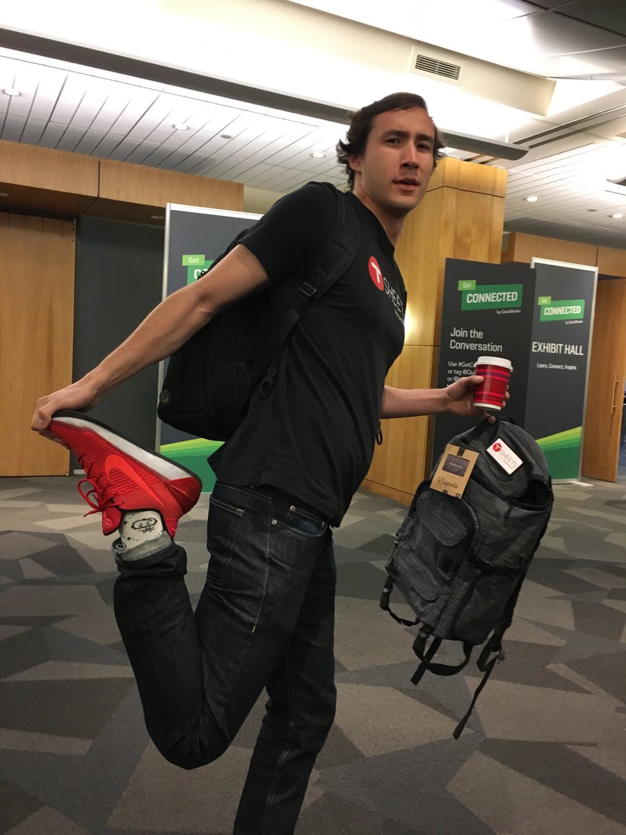 Did you get your Wagepoint swag? Here's Sydney from <a href="/tsheets/">TSheets is now QuickBooks Time</a> showing off his socks while stretching. #GetConnectedCA