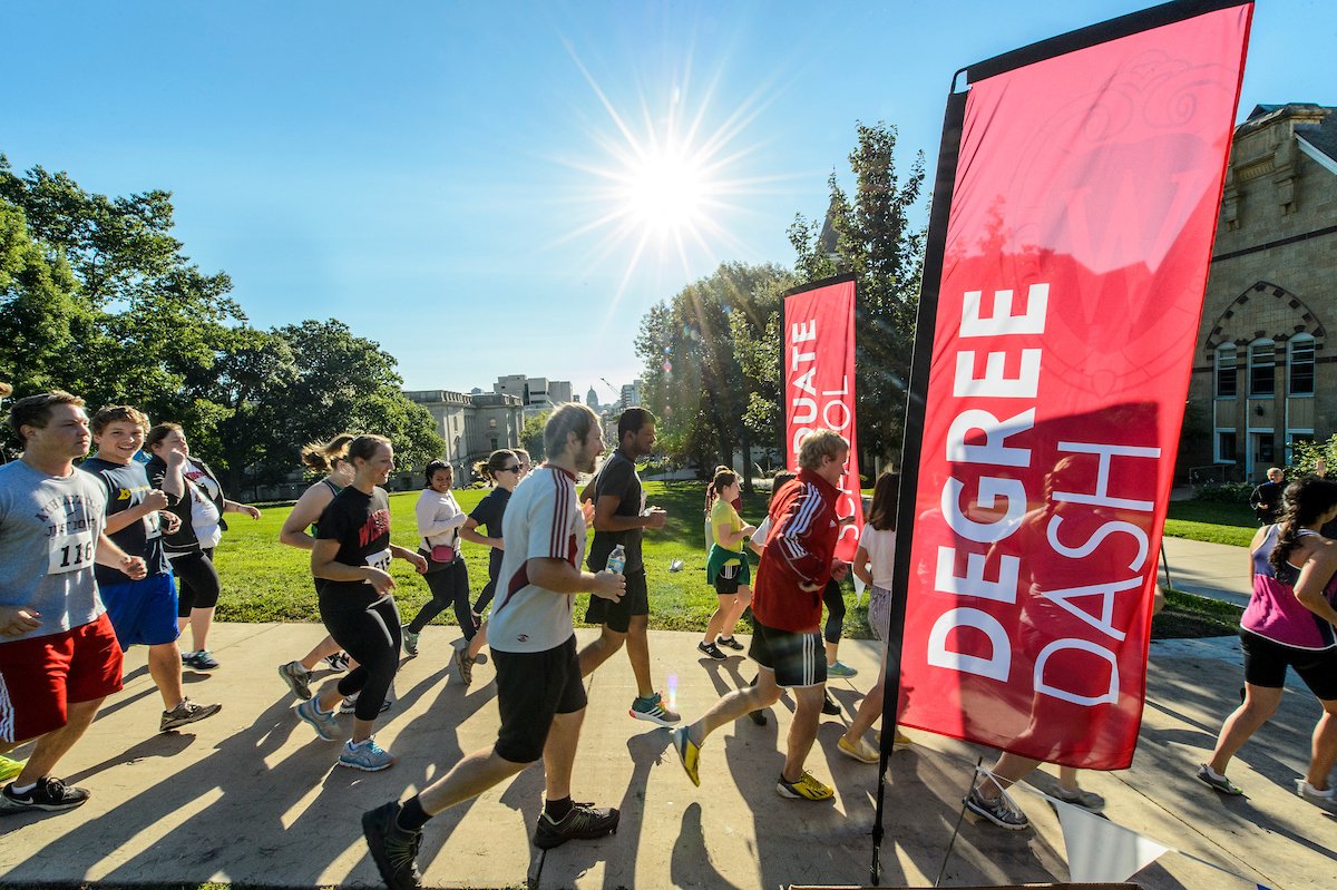 UWMadGSEd's tweet image. Save the date, everyone: The Degree Dash is Friday, Aug. 31! Get your friends together for the Master's Mile (1.82 miles) or Doctoral Derby (5.76 miles). Registration will open June 18. grad.wisc.edu/degree-dash/