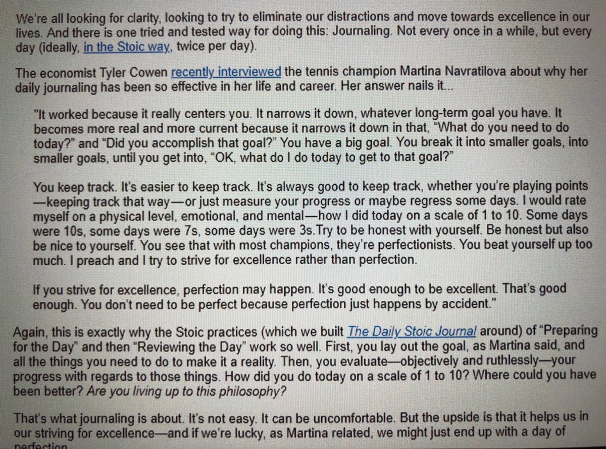 Today’s <a href="/dailystoic/">Daily Stoic</a> full of great tidbits: goal setting, process focus, journaling, reflection, excellence... awesome stuff!