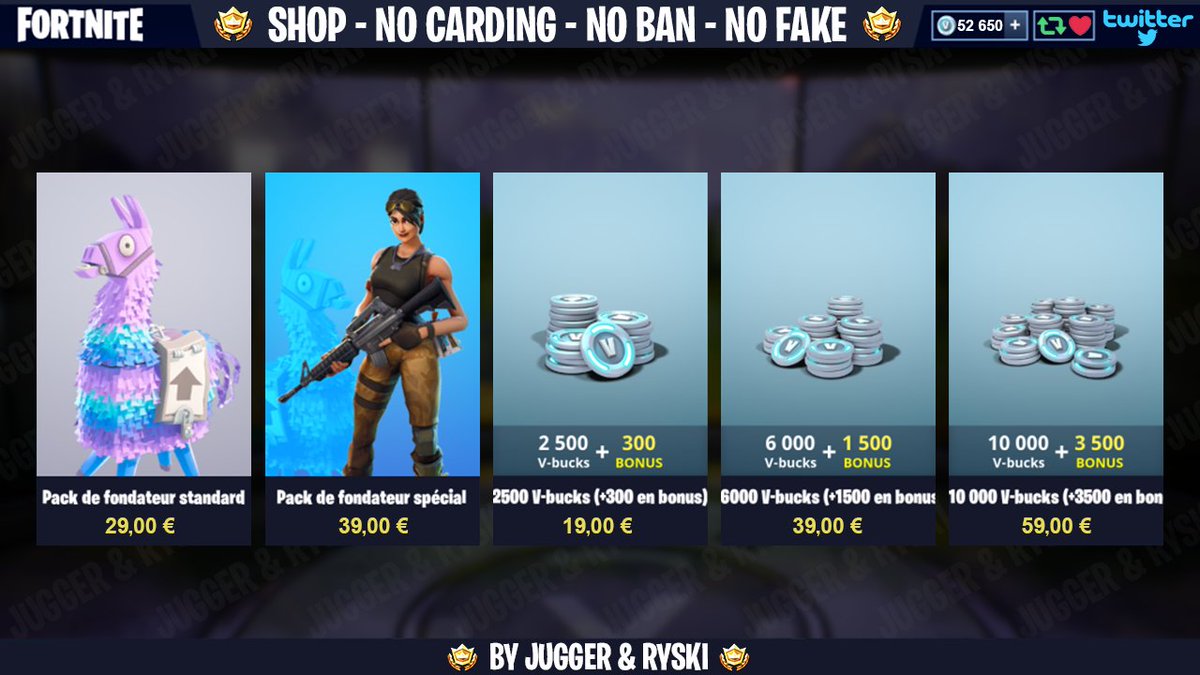 JuggerNogHD's tweet image. Shop #Fortnite PC &amp;amp; Xbox One

Pour pouvoir profiter de cette offre il va falloir que votre Epic Games n'est JAMAIS été relié à un compte PS4 si c'est le cas il faut que vous changiez de compte.

‼️Ce n'est pas du carding‼️
‼️Aucun risque de ban‼️