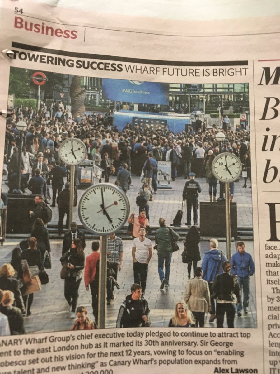 jamesclralph's tweet photo. It’s my fave stock photo again, albeit to illustrate a Canary Wharf story #clockon https://t.co/11Pj1guz12