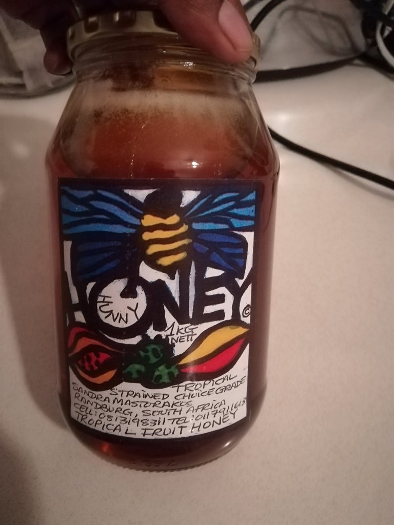 BrandUze's tweet photo. Tropical Fruit Honey am told is wonderful with rooibos tea and some lemon #HoneyHunny #HomemadeHoney #FlavouresHoney #SmallBusiness #entrepreneur #WinterWarmers https://t.co/Zva7i7gR8C