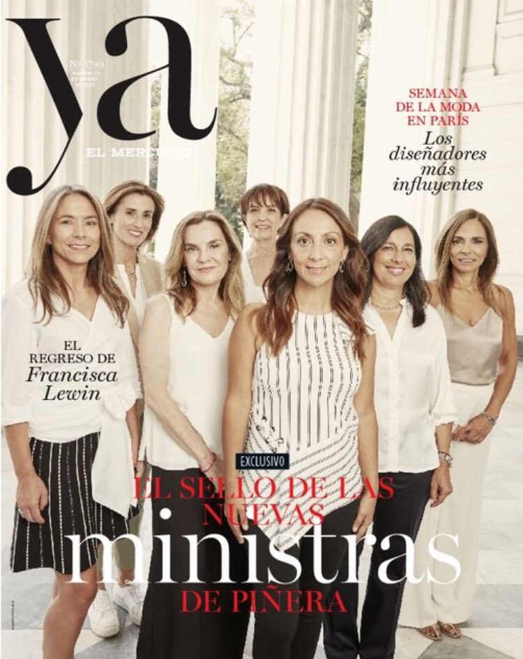 Elisatorress's tweet photo. Que raro!!! 😒 Las ministras todas rubias y con fondo blanco y las chiquillas feministas en el lado oscuro. Conozco a la sofi y es más rubia que cecilia pérez #revistaya #raralawea #DuenasDeSalas https://t.co/POP7D5yirl