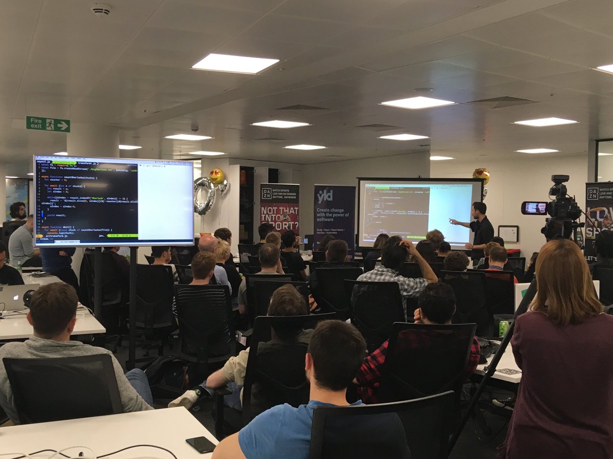 dazneng's tweet photo. The latest in #node10 presented by @tpkit at London NodeJS meetup cohosted by @YLDio at DAZN HQ Hammersmith https://t.co/qrt0GoWREx