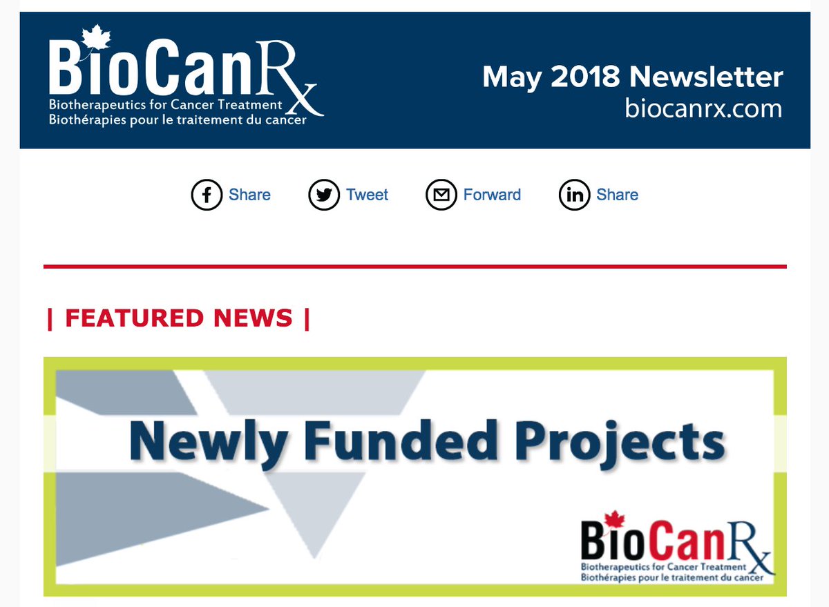 BioCanRx's tweet photo. #BioCanRx is pleased to announce funding for eight new projects! Read about each project &amp; much more in our latest newsletter: https://t.co/NgOvzETNCL #cancerresearch #immunotherapy https://t.co/S8NdUbjCt3