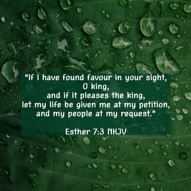 Carole77777's tweet photo. “If I have found favour in your sight, O king, and if it pleases the king, let my life be given me at my petition and my people at my request.”

Esther 7:3 NKJV https://t.co/4ajsEdUOhP