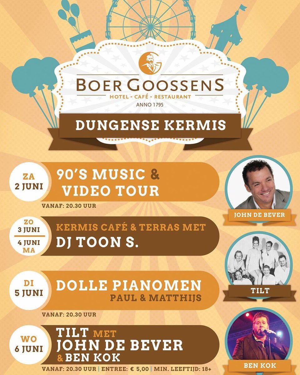 Net als vroeger.. kermiswoensdag Den Dungen 6 juni a.s.!! Komen jullie ook?! <a href="/boergoossens/">Hotel Boer Goossens</a> #kermis #dendungen #waarisdatfeestje #bierdrinken #livemuziek #coverband #tilt #gezellig