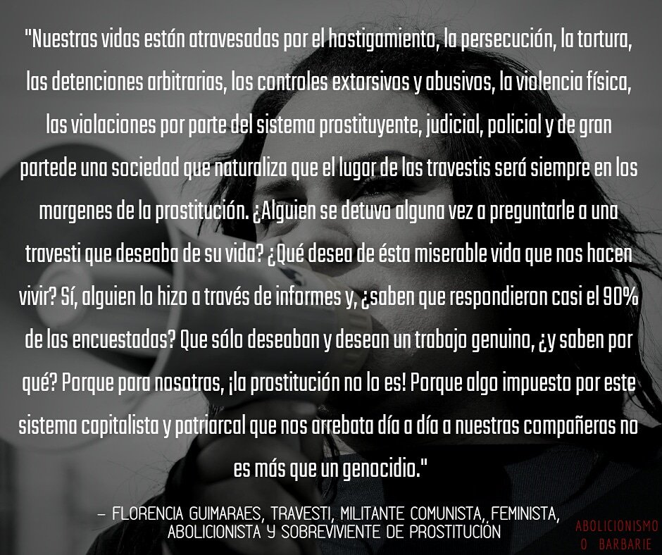 abolicionismouy's tweet photo. "Que sólo deseaban y desean un trabajo genuino, ¿y saben por qué? Porque para nosotras, ¡la prostitución no lo es! Porque algo impuesto por este sistema capitalista y patriarcal que nos arrebata día a día a nuestras compañeras no es más que un genocidio." https://t.co/ZXazw17JQb