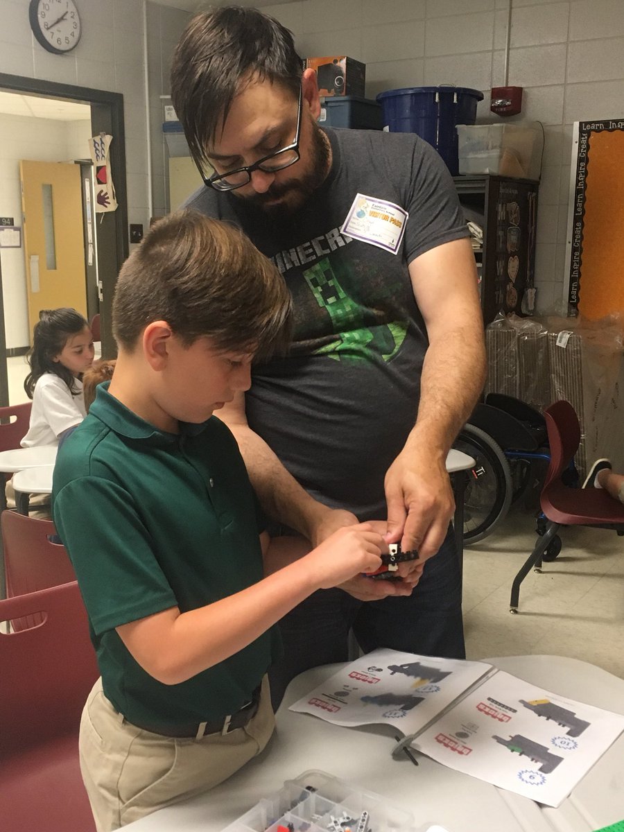 FES4thGrade's tweet photo. Had a fun and exciting visit today from Bricks 4 Kidz. The kids loved creating and then competing with their spinning tops! #fairdaleworld #sciencerocks https://t.co/t8bGwVzbw9
