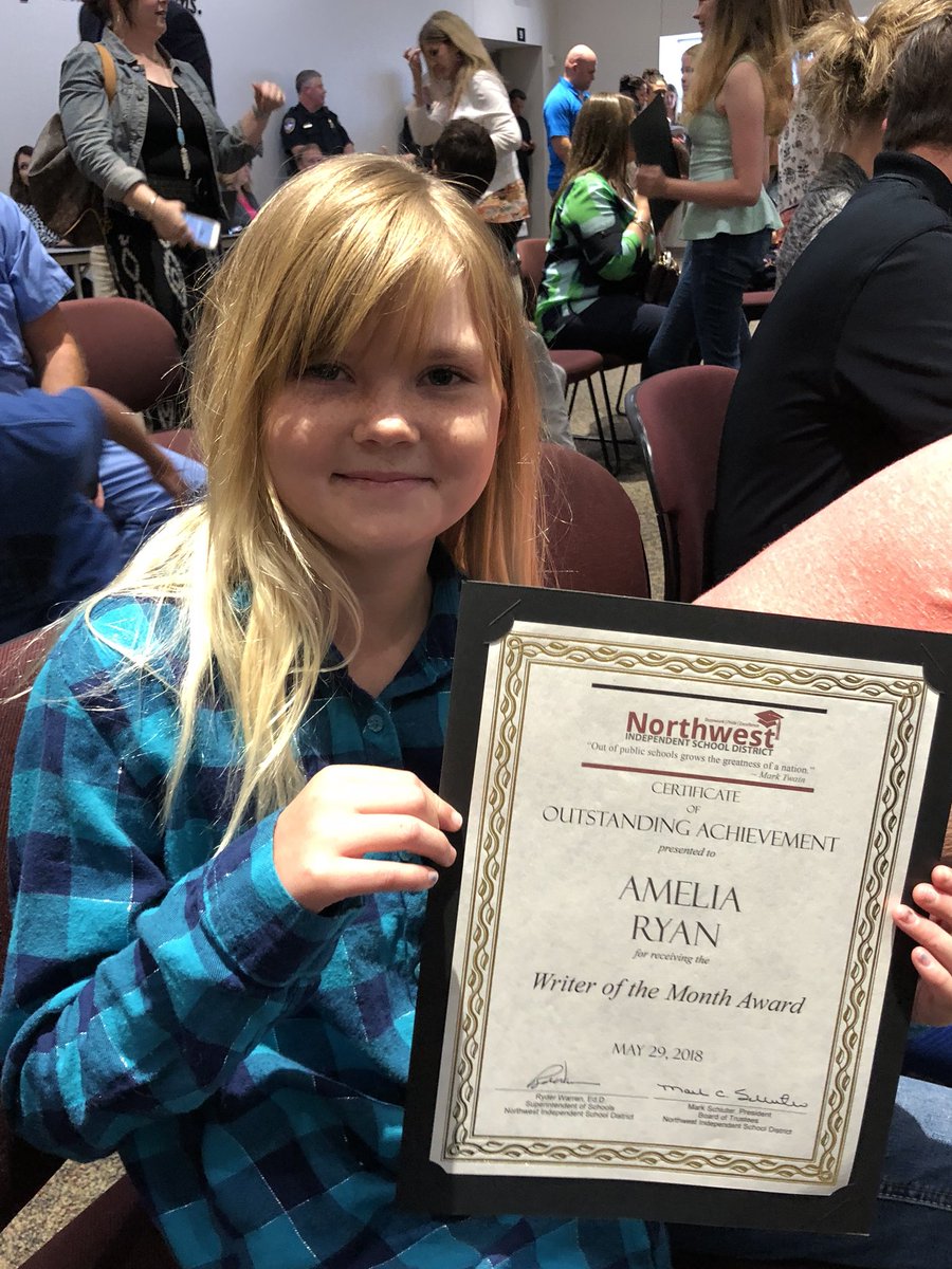 LinzHart33's tweet image. I’m so proud of this @pve4thgrade writer!! Amelia was recognized during the @NorthwestISD board meeting tonight! @PrairieViewES #pveleads #thrivingwriters