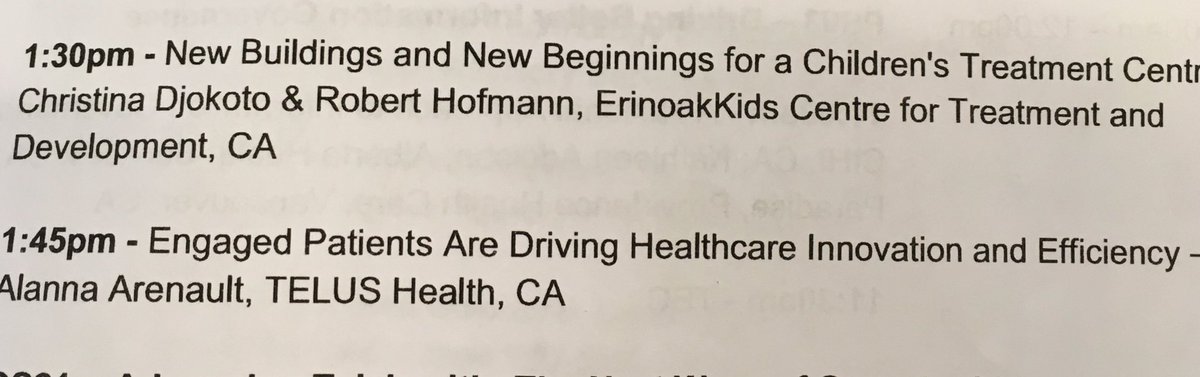 anetto's tweet photo. Our next 2 sessions. Note: Engaged Patients Driving Healthcare Innovation and Efficiency from @TELUSHealth Alanna Arenault coming up #eHealth2018 #engagedpatients not #PatientEngagement. Change of language. https://t.co/EkdWyVuwV6