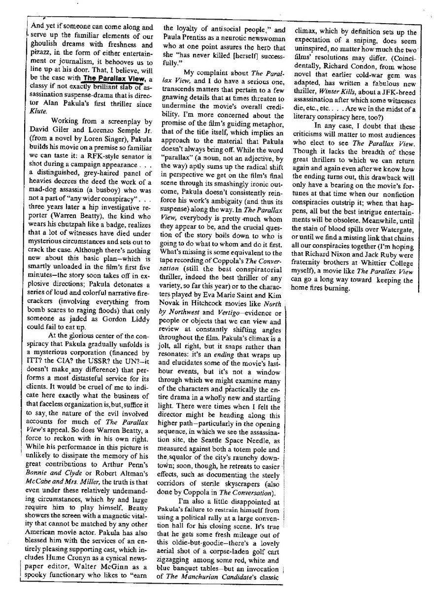 CONELRAD6401240's tweet image. Love @frankrichny 's Mark Lane / Executive Action jokes in his #ParallaxView review published in New Times during the last days of Watergate. @geraldposner