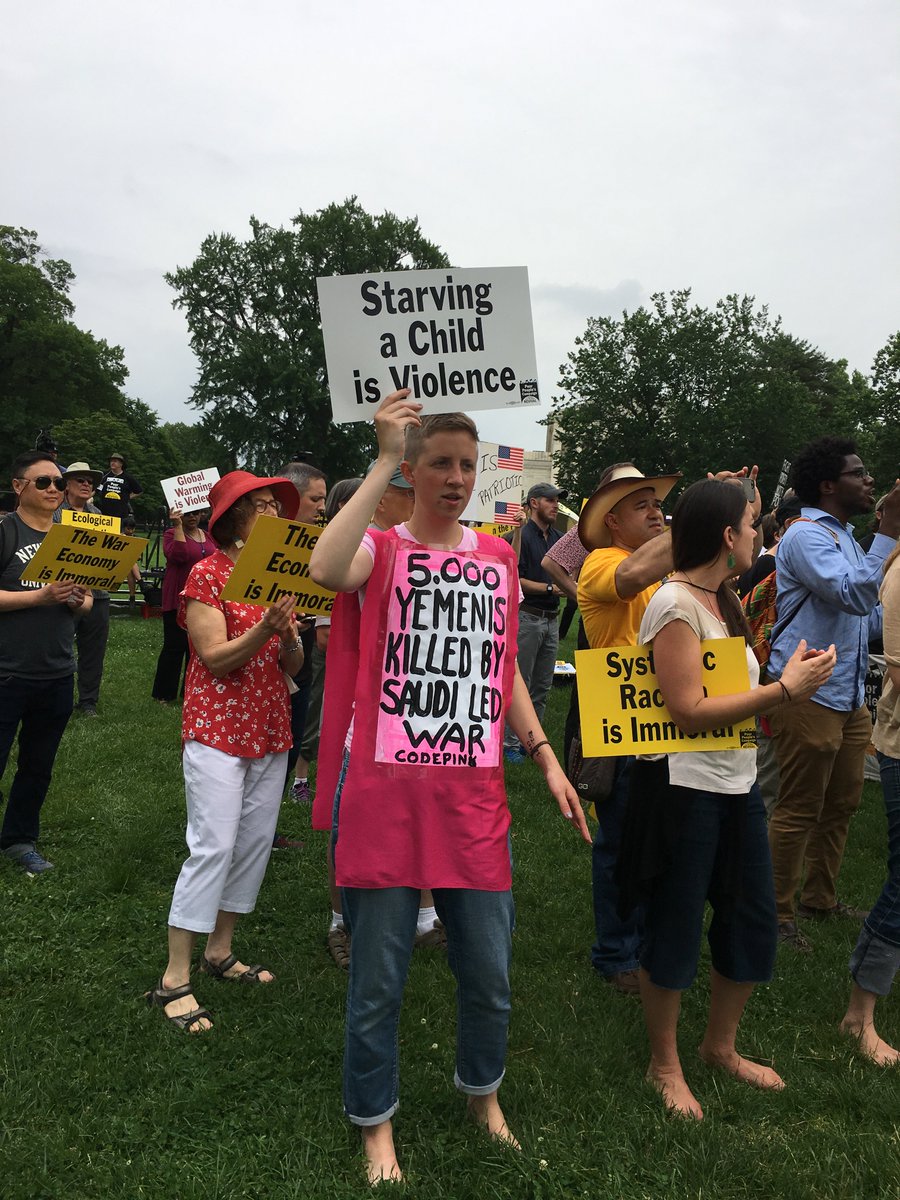 codepink's tweet photo. We joined @UniteThePoor in DC with a rally and action on Capitol Hill to say no to militarism, war, and making a killing on killing! #DivestFromWar https://t.co/nWcs4EKdEM